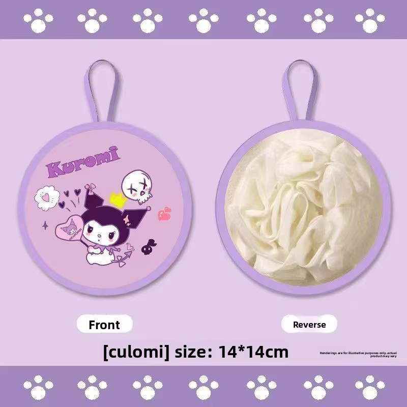 Éponge de bain Kuromi 2-en-1, gant exfoliant mignon à motif de personnage de dessin animé pour femme