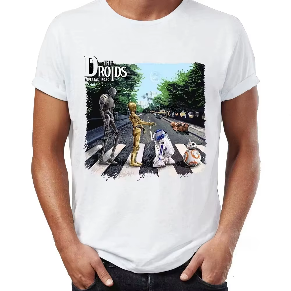 T-shirts pour hommes, 100% coton, Driod Imperial Road Abby Road R2D2 C3PO, impression d'illustration