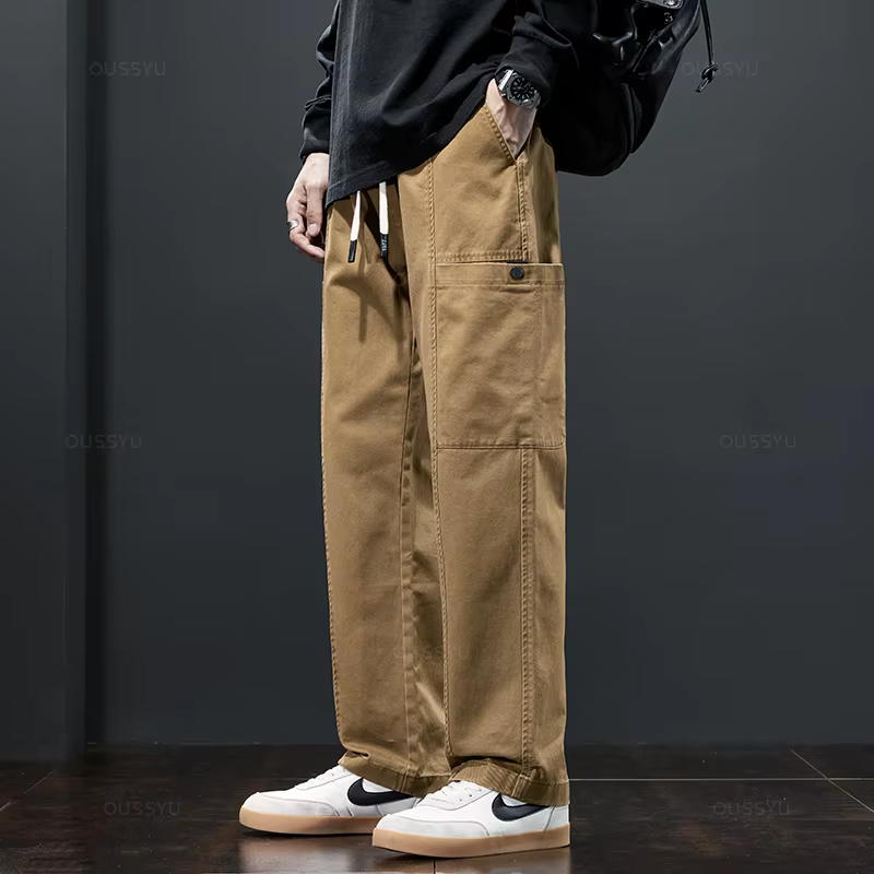 OUSSYU-Pantalon Cargo 100% Coton pour Homme, Vêtement de Marque, Solide, pour Document, Travail, Dro