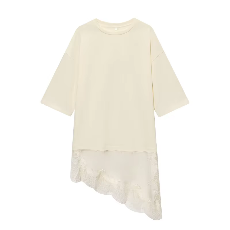 MUJER Polo dentelle T-Shirt femmes asymétrique surdimensionné T-Shirt femme printemps décontracté dé