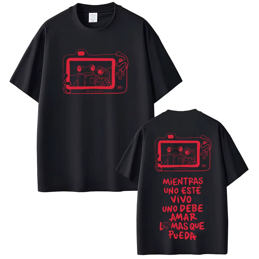 T-shirt imprimé Rapper Bad Bunny Tour 2026 pour hommes et femmes, T-shirts Hip Hop surdimensionnés, 