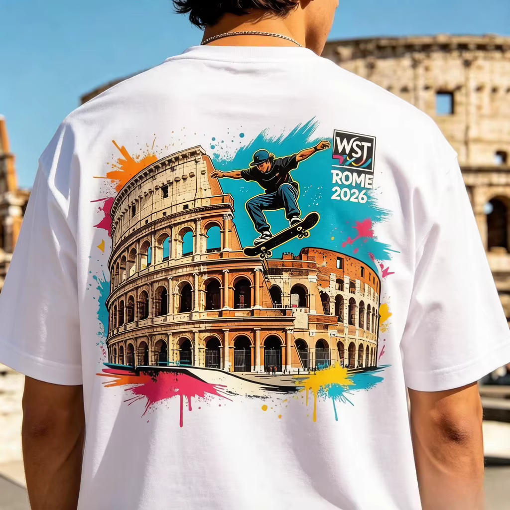 T-shirts de la Coupe du Monde de Skateboard (WST) Rome 2026 pour hommes et femmes avec un design pou