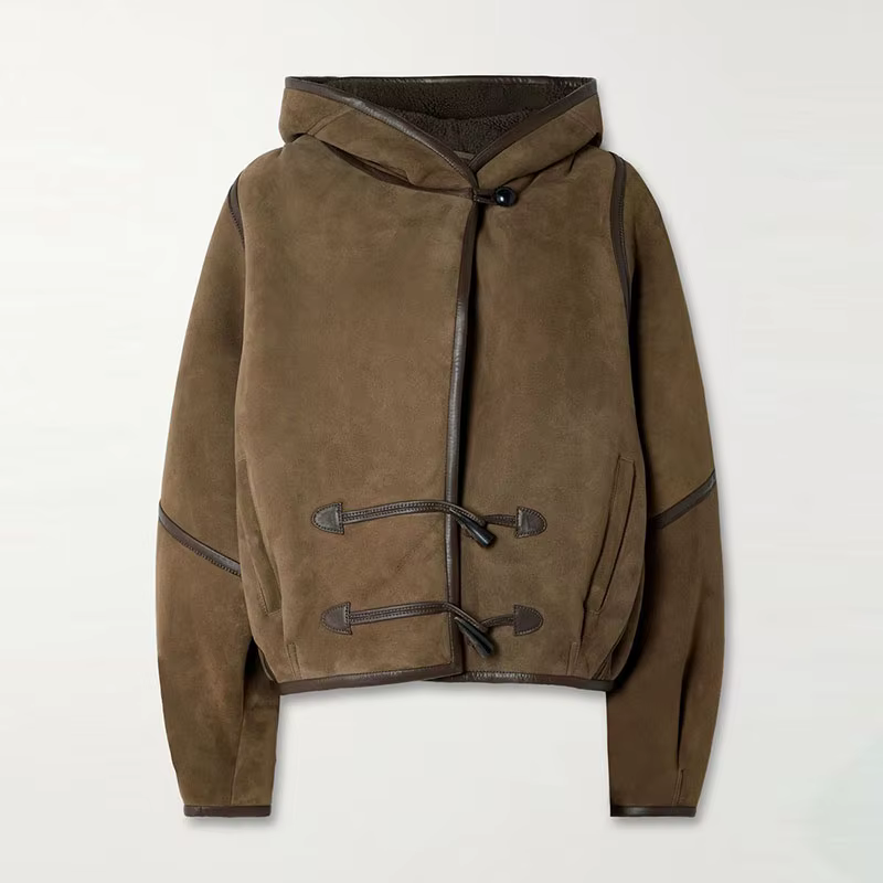 Veste en cuir Patchwork à capuche pour femme, couleur unie, manches longues, ample, simple boutonnag
