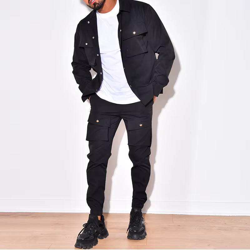 2025 mode hommes ensembles décontractés mâle tendance Streetwear à manches longues veste manteau + L