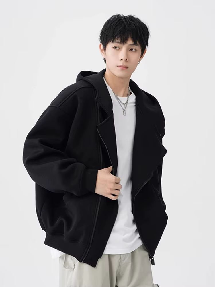 Sweat-shirt à capuche pour hommes, Design rétro avec fermeture éclair, mode de rue, manches longues,