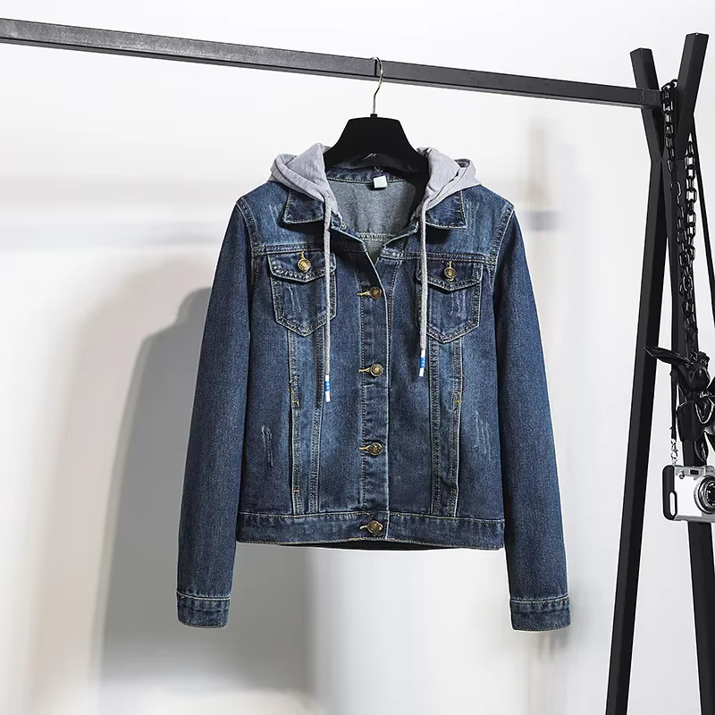 Veste en jean courte pour femme, haut à manches longues, Slim, lisse votre Silhouette, à capuche, no