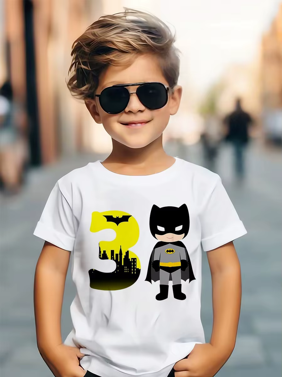 T-shirts amusants pour enfants Batman Super Héros, pour fête d'anniversaire de bébé, vêtements pour 