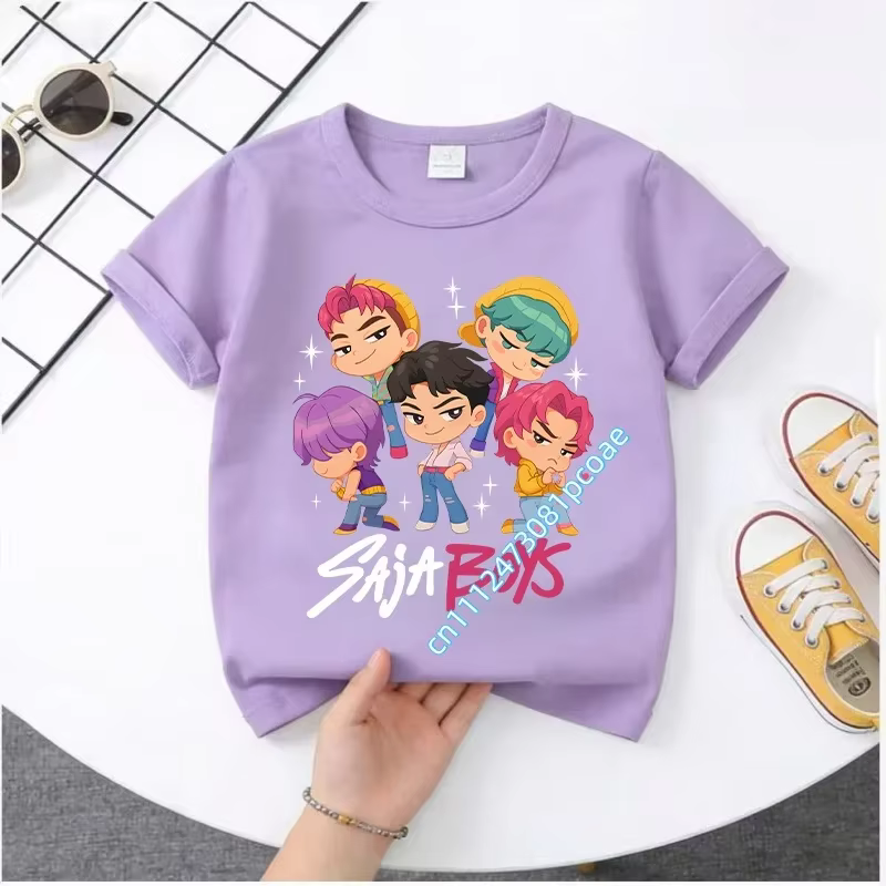 T-shirt pour garçons KPop Demon Hunters 2026New Saja, col rond, style décontracté, dessin animé, vêt