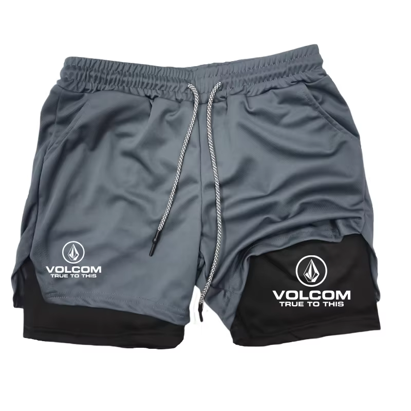 VOLCOM – short de course 2 en 1 imprimé pour hommes, short de sport chrétien avec doublure de Compre