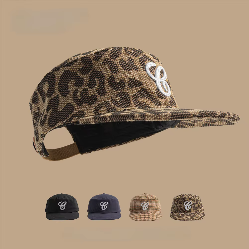 Casquette vintage à dessus plat, à carreaux, avec broderie de lettres, imprimé léopard, casquette de