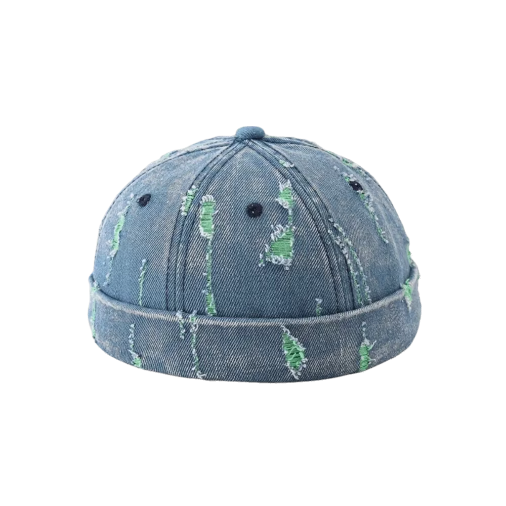 Casquette Docker en Denim Effiloché, Mélange Coton-Polyester, Imprimé Graffiti, Bonnet Sans Visière,