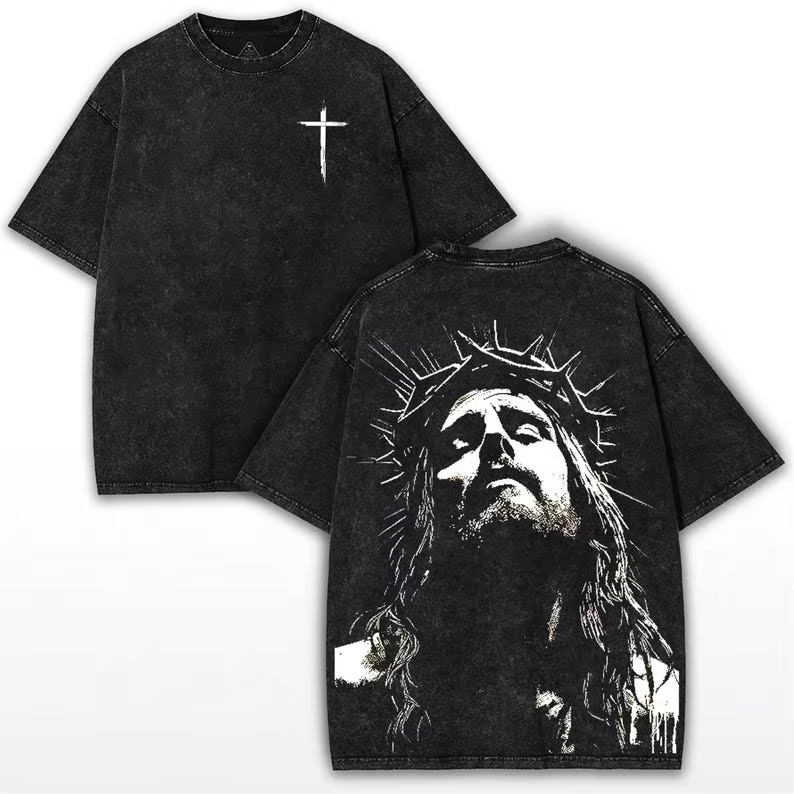 T-shirt surdimensionné couronne d'épines: imprimé Grunge jésus-Faithcore Streetwear T-shirt Vintage 
