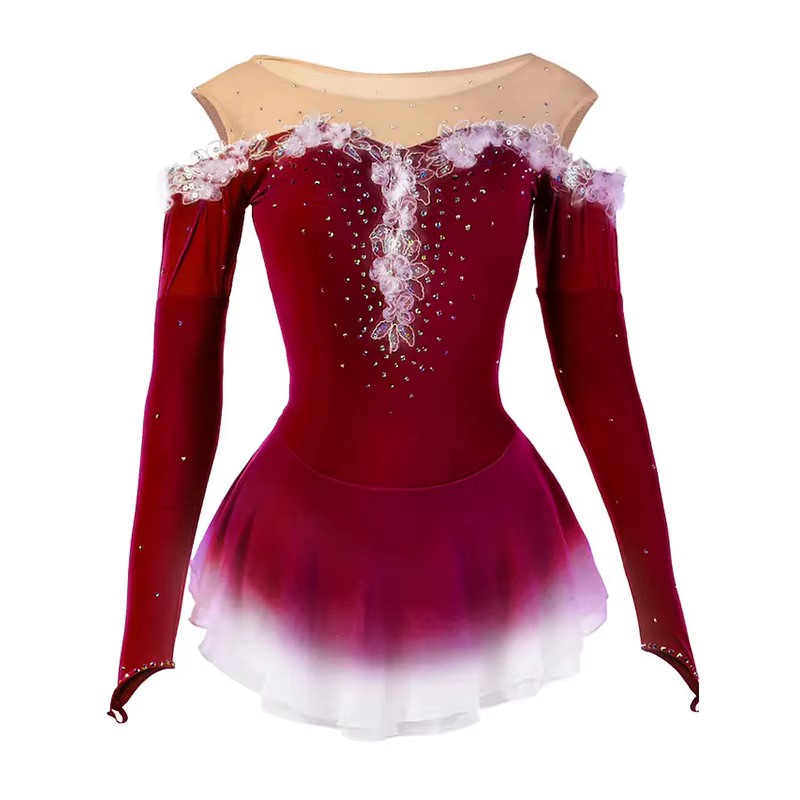 Robe de patinage artistique pour enfants, jupe de patinage sur glace pour filles, sans manches, manc