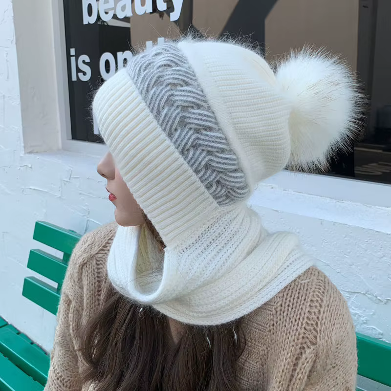 Chapeau tricoté tout-en-un chaud d'hiver pour femmes, écharpe, couverture portable, confortable, cou