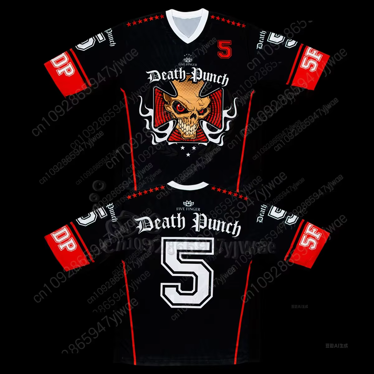 T-shirt 5FDP Five Finger Death Punch Skull imprimé en 3D, décontracté, à manches courtes, col marin,