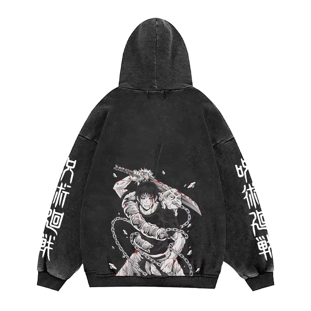 Japon Anime Jujutsu Kaisen drôle graphique sweats à capuche Vintage lavé surdimensionné à capuche ma