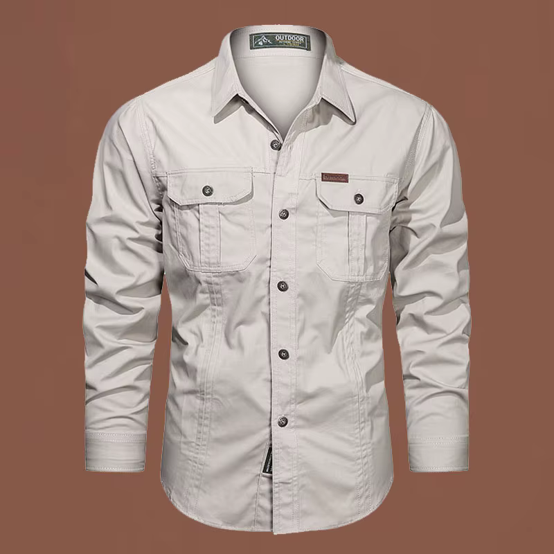 Chemise de travail pour hommes en plein air décontracté à manches longues poche ample bouton revers 