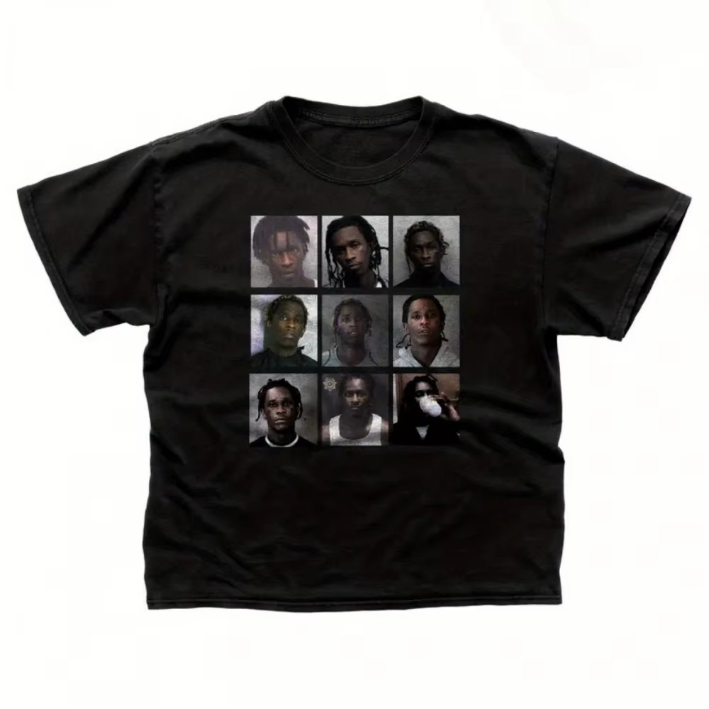 T-shirt à col rond pour hommes, jeune voyou Mugshot, graphique, avec Portrait multi-angles, tissu do