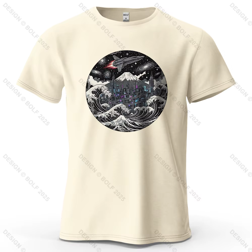 Cyber Wave futuriste imprimé hommes T-Shirt 100% coton surdimensionné artistique graphique t-shirts 