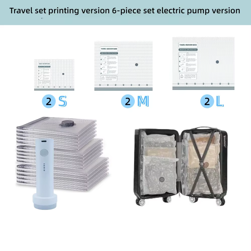 Sacs sous vide de voyage pour vêtements avec pompe électrique portable, lot de 9 sacs de compression