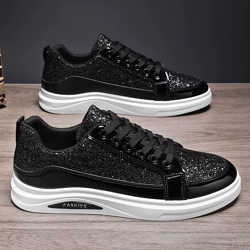 Chaussures pour hommes, style boîte de nuit, à paillettes et diamants, baskets dorées tendance, chau