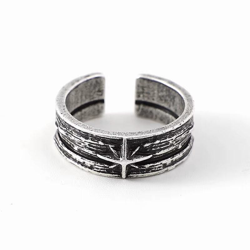 Bague rétro Stary Night Art pour hommes, couleur argent, Punk gothique, anneau ouvert réglable Rock,