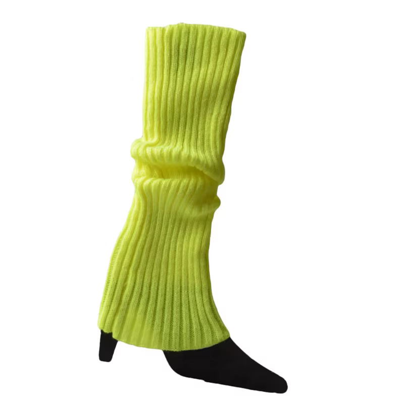 Jambières en tricot de couleur néon fluorescente pour femmes des années 80, chaussettes côtelées san