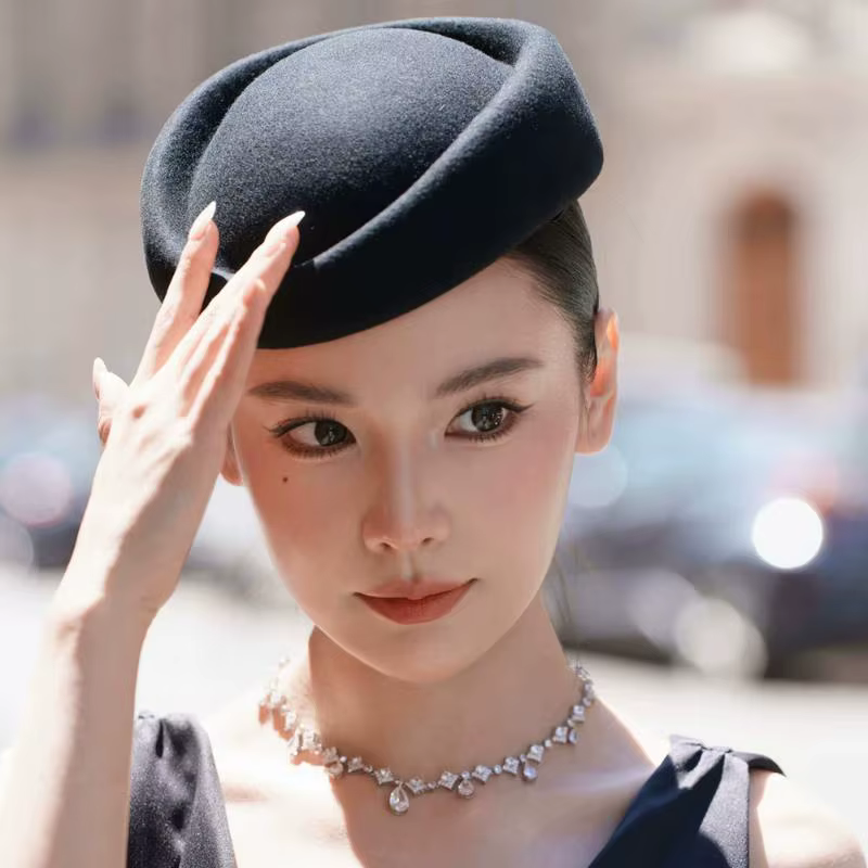 Béret chapeau casquettes hôtesse de l'air agent de bord Vintage chapeau noir plat chapeau pince à ch