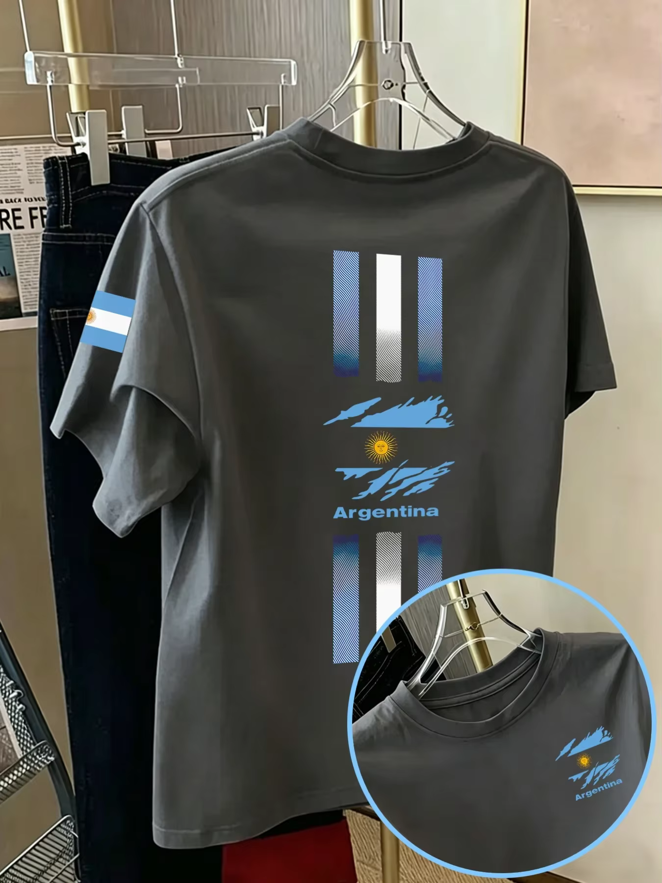 T-shirt pour homme de l'équipe de football argentine, 100% coton, décontracté d'été, motif drapeau n