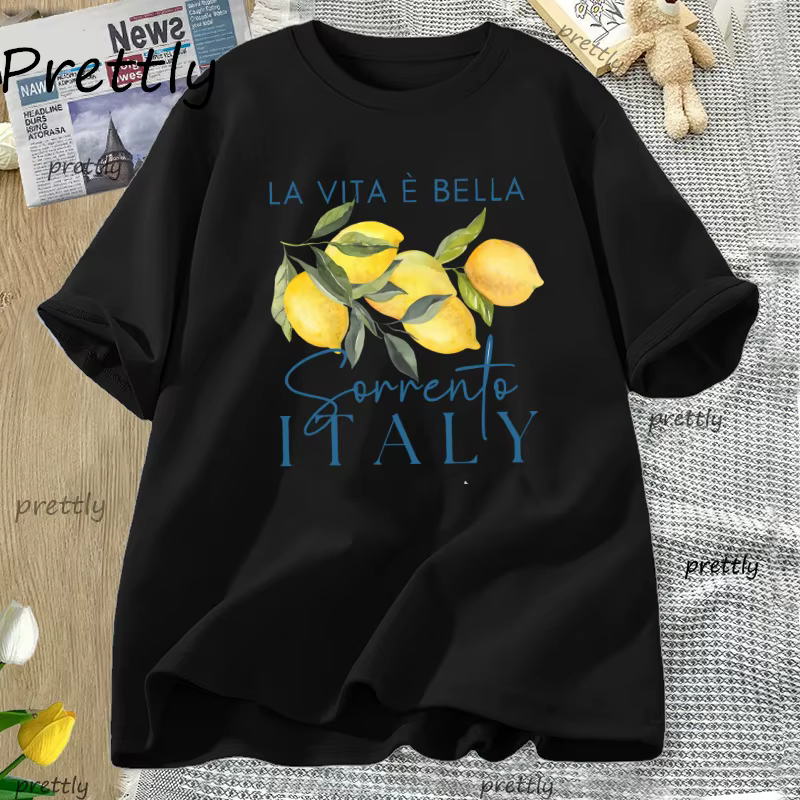 Italie citron fruits T-shirt femmes T-shirt été coton à manches courtes ample T-shirt décontracté un