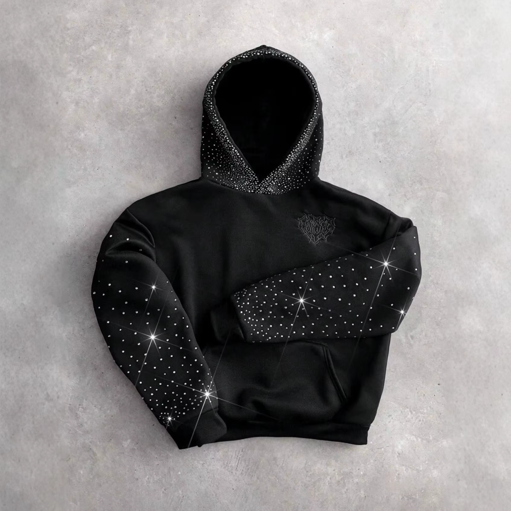 Pull tendance unisexe avec broderie d'amour, motif tridimensionnel et lettres imprimées en strass, s