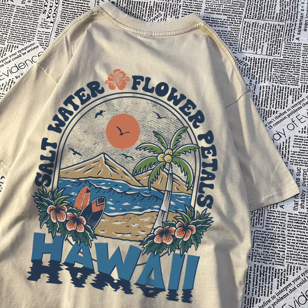 T-shirts décontractés en coton pour hommes et femmes, motif pétales de fleurs d'eau salée Hawaï, sty