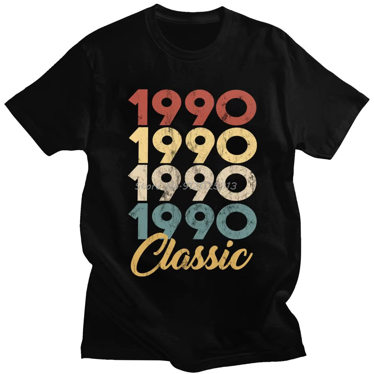 T-shirt manches courtes col rond homme, classique, vintage, 30e anniversaire, années 90, coton, 1990