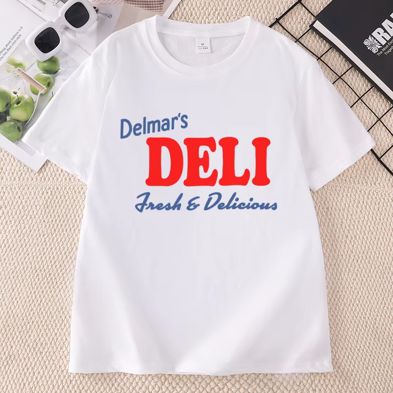 Delmar's Deli T-shirt pour hommes et femmes, décontracté, en coton, à manches courtes, col rond, imp