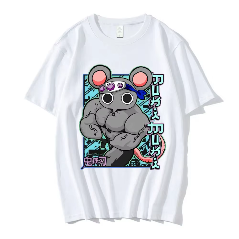 T-shirt unisexe en coton, streetwear, drôle, manga musclé Ninja souris Muki Gym T Shirt Anime Demon 