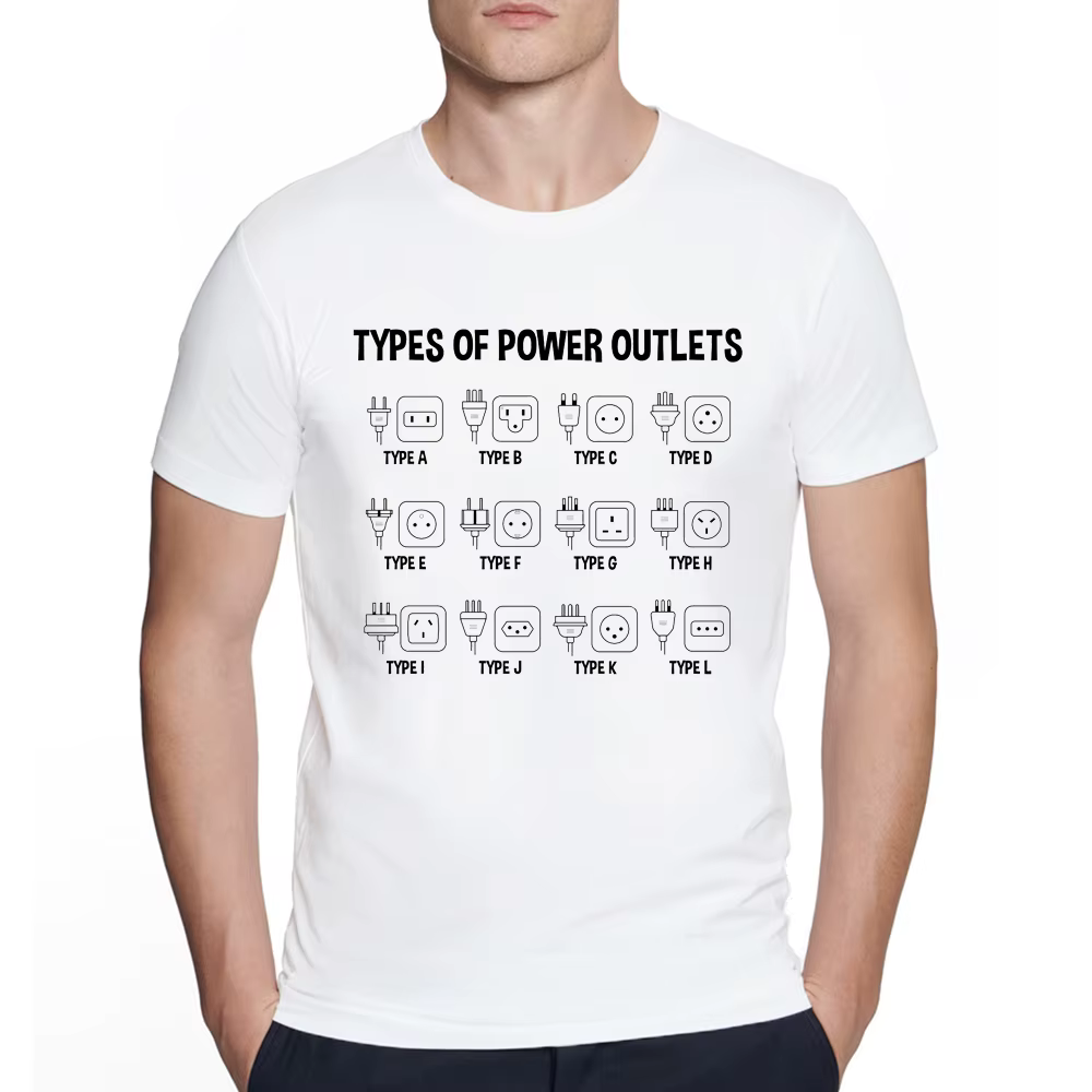 T-Shirts imprimés, Streetwear d'été, Types de prises de courant, cadeau drôle d'électriciens T-Shirt