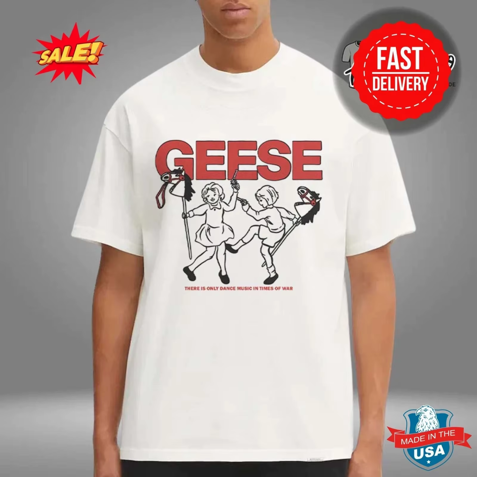 T-shirt Goose Band « Only Dance During War » avec motif imprimé en pur coton, adapté aux hommes et à