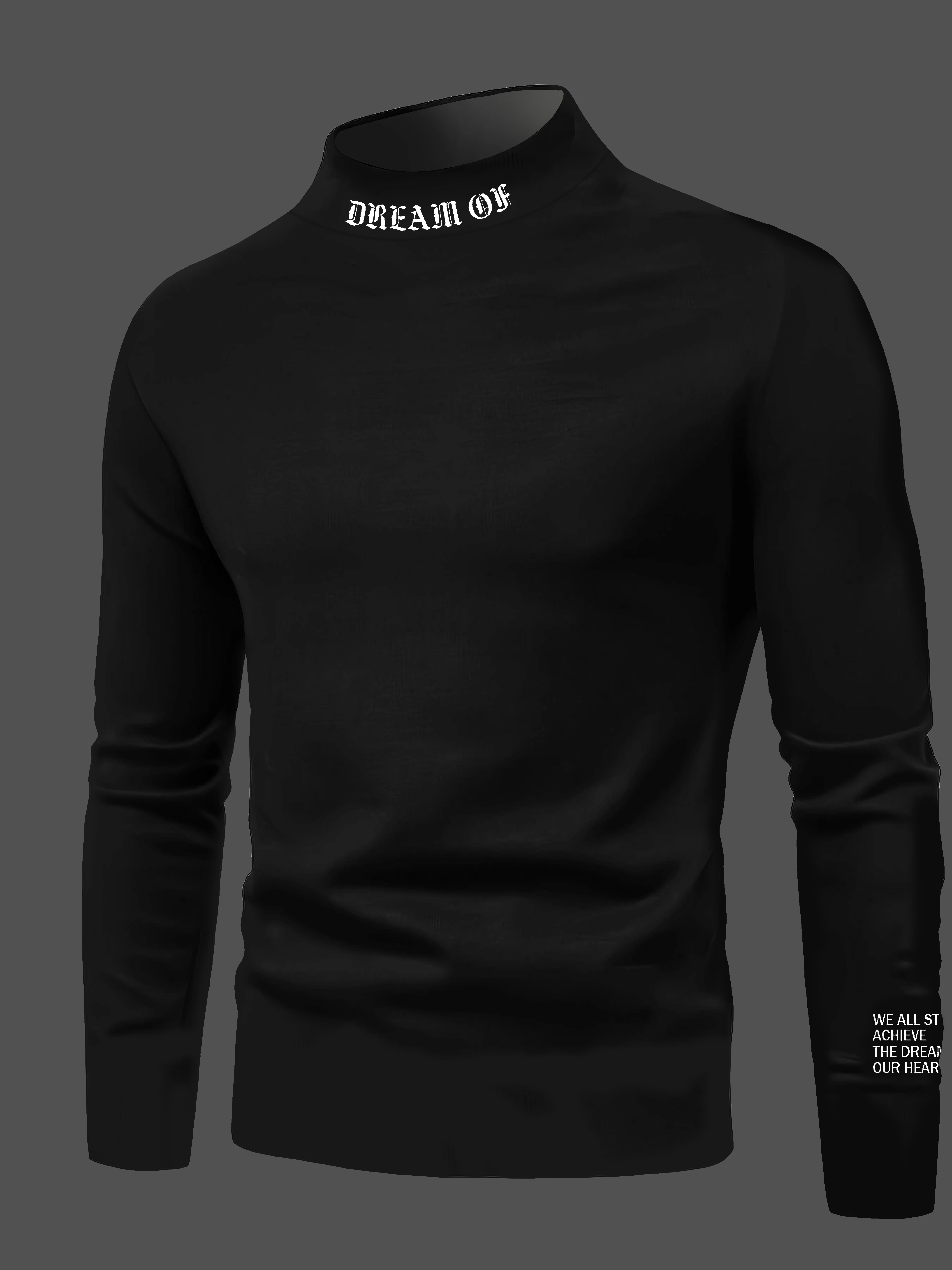 T-shirt à manches longues et col mi-haut pour hommes avec lettres imprimées, adapté au printemps, à 