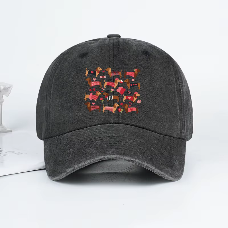 Casquette de baseball vintage délavée avec motif Teckel Saint-Valentin, réglable, décontractée, pour