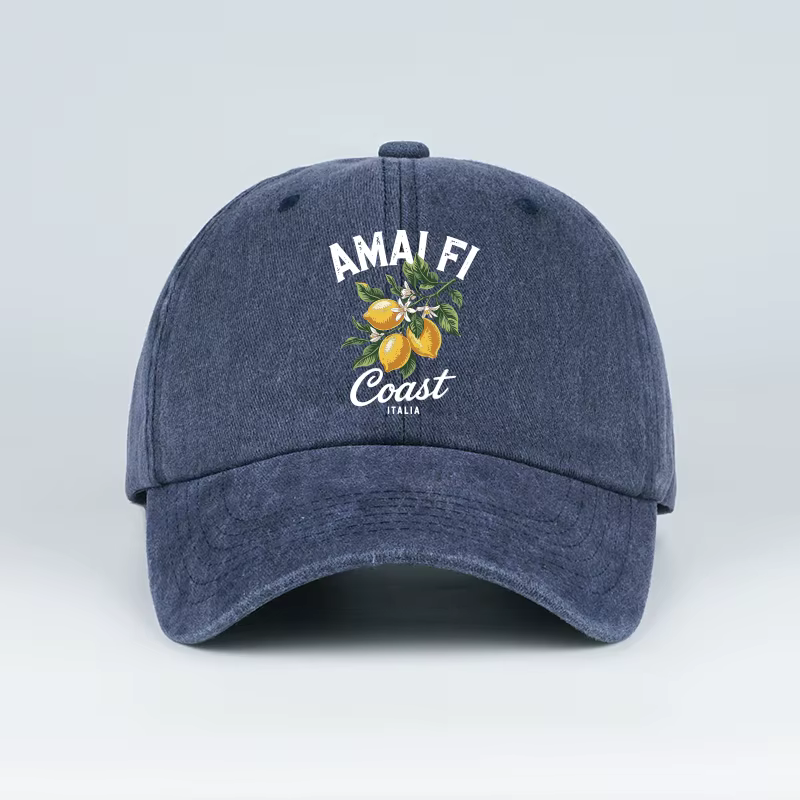 Casquette de baseball vintage imprimée citron de la côte d'Amalfi, délavée, unisexe, idéale pour les