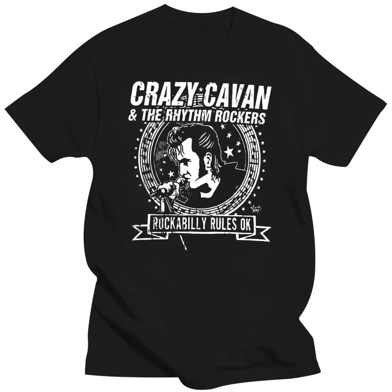 Populaire CRAZY CAVAN Concer Band hommes T-Shirt noir style rockabilly tissu pour homme vintage Ropa