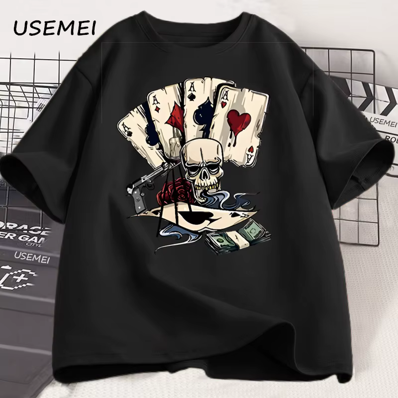 Drôle squelette Poker T-shirt hommes femmes imprimé mode coton T-Shirt doux col rond manches courtes