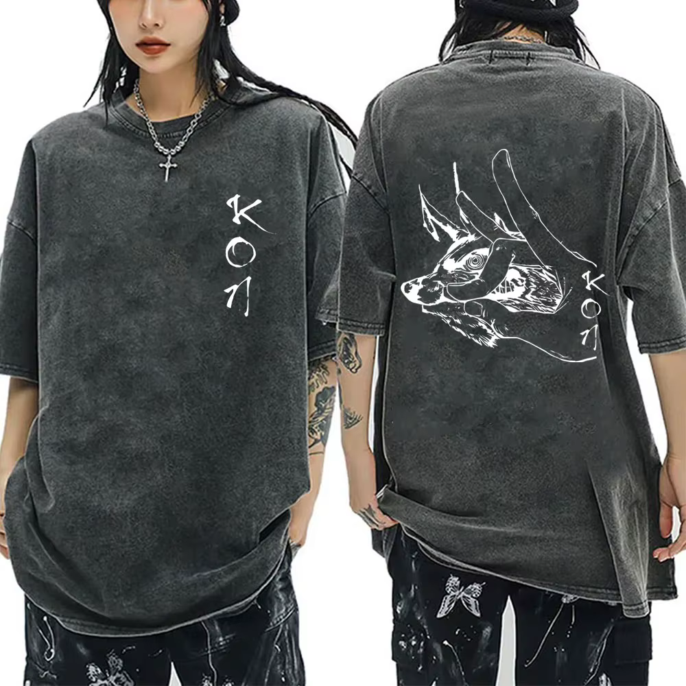 Anime tronçonneuse homme Vintage lavé T-shirt Hayakawa Aki invocation Kon Fox diable graphique T-shi