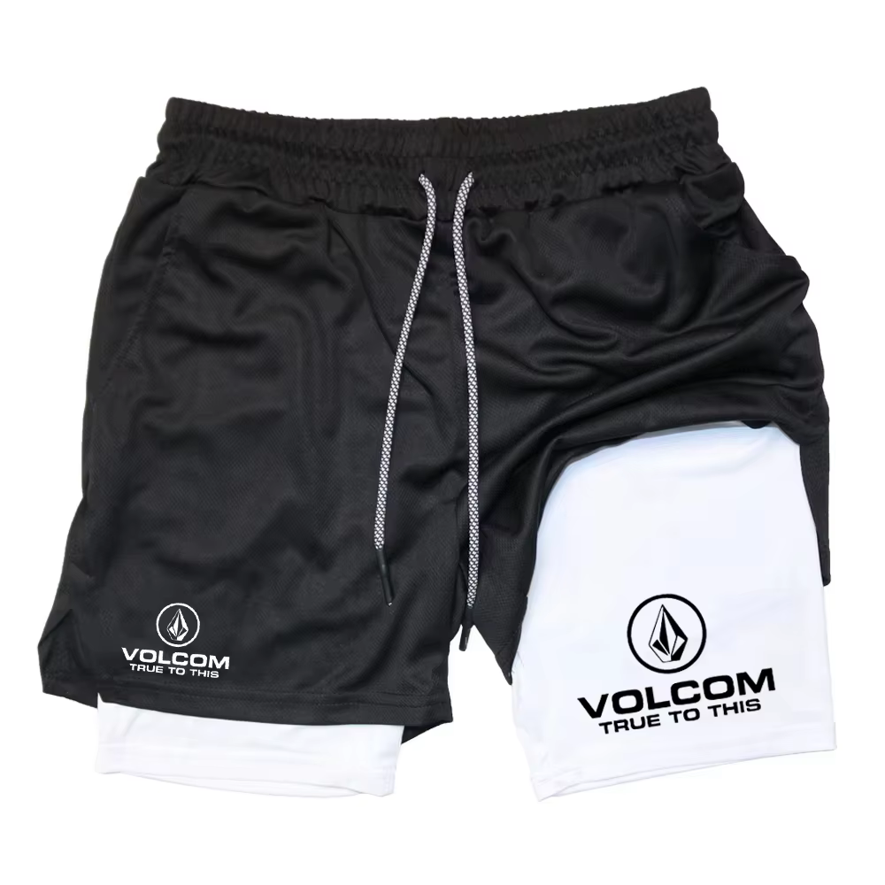 VOLCOM Short imprimé 2-en-1 pour homme, adapté au sport, à la course à pied, à la marche lente et au