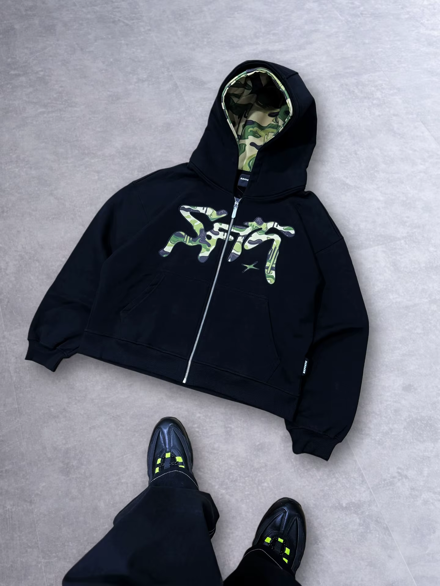 Sweat à capuche zippé imprimé camouflage obsidienne Y2K rétro, coupe ample double couche, style Hara