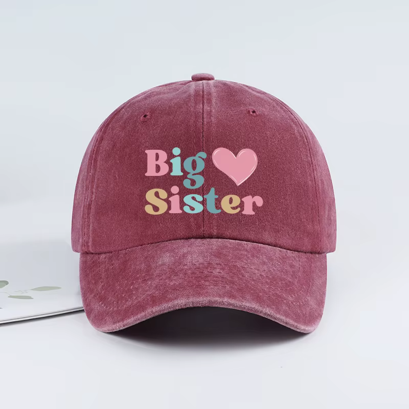 Casquette de baseball vintage à imprimé cœur Big Sister – Taille réglable, casquette décontractée et
