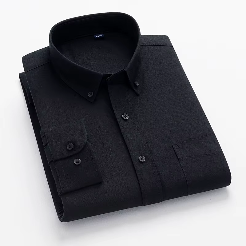 Col montant ou col rabattu tout coton chemise à manches longues pour hommes chemise ample rétro poch