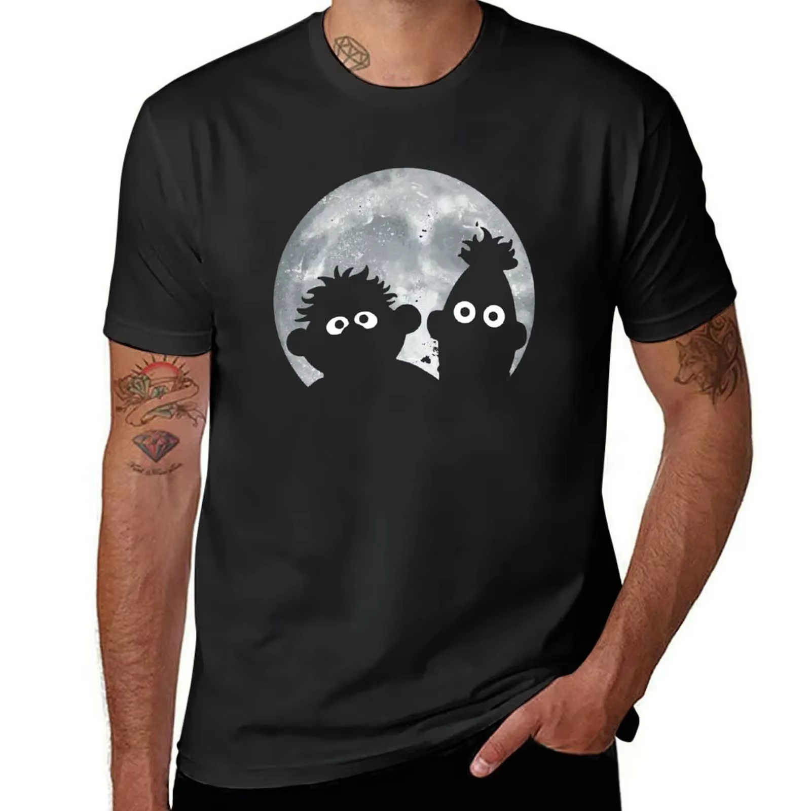 Ernie et Bert Moon T-Shirt séchage rapide Blouse homme vêtements noir t-shirts pour hommes