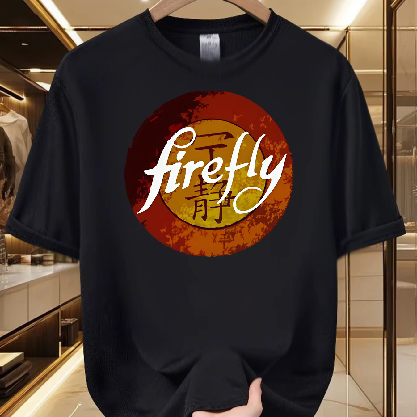 T-shirt imprimé Firefly pour hommes - Chemise à manches courtes à col rond avec motif Firefly rétro,
