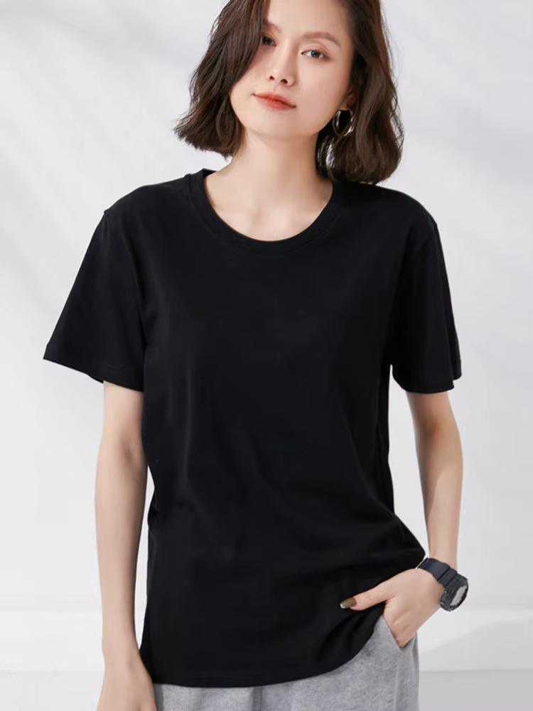 T-shirts femmes 2025 été à manches courtes coton solide décontracté T-shirts ample basique coréen ch